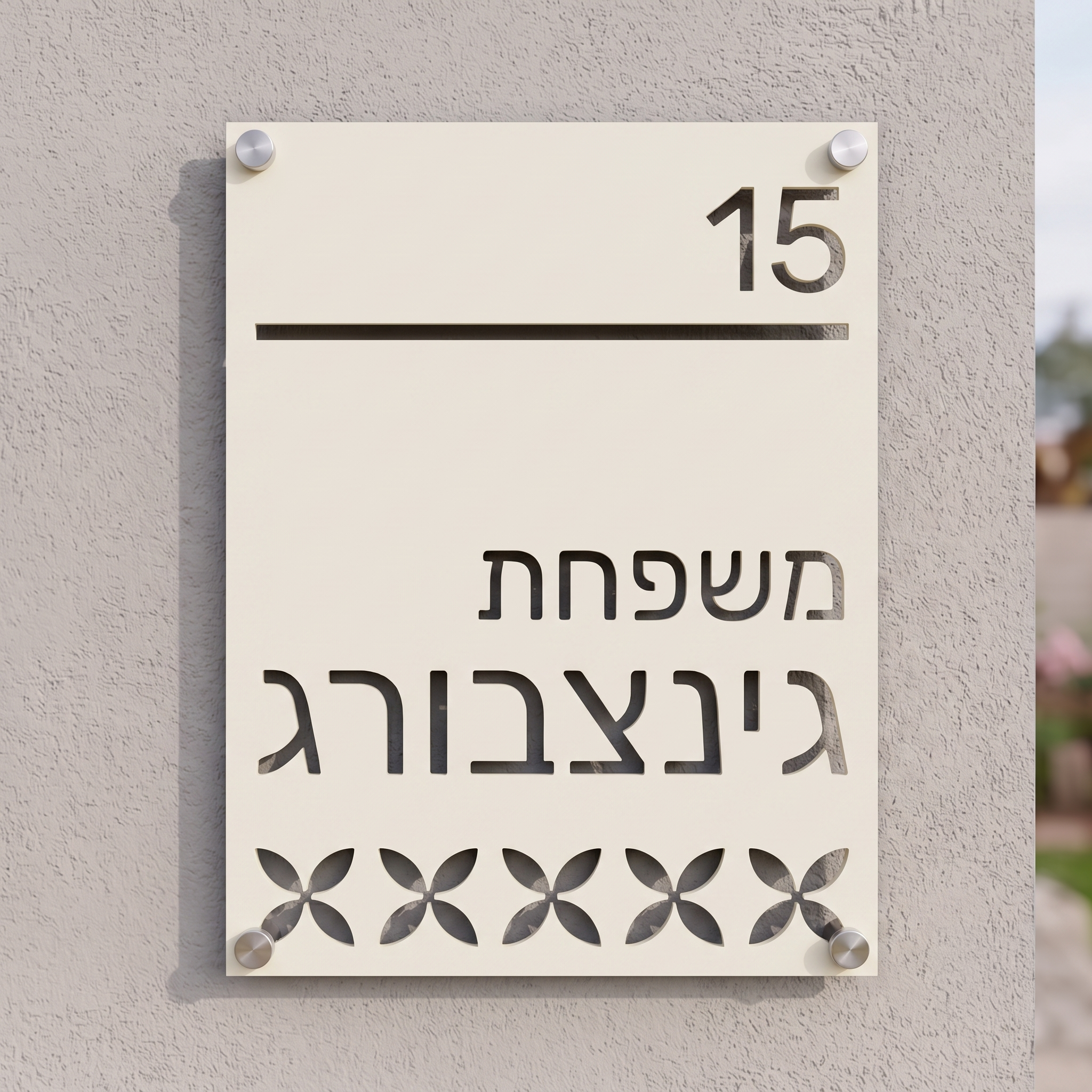 שלט כניסה אנכי עם עיטורים לבית פרטי